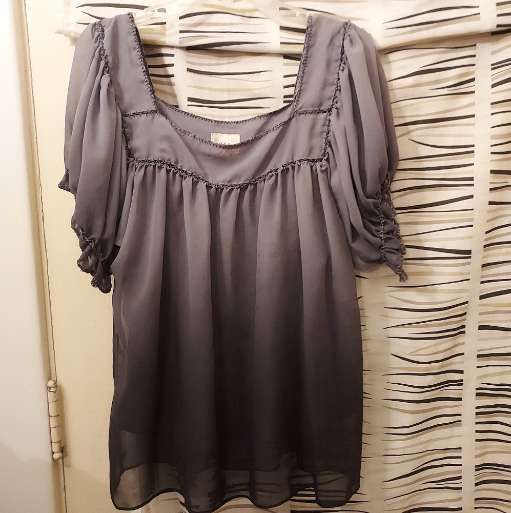 Eci.NY Hombres Gray Ruffled Puff Sleeve Blouse XL